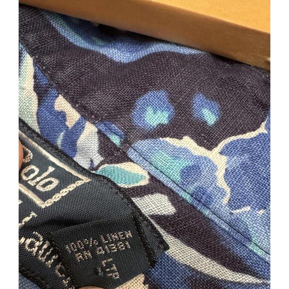 Polo Ralph Lauren Mens Small Paisley Linen Aqua Blue Long Sleeve Button Up Shirt - Picture 13 of 13